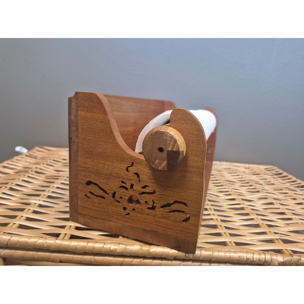 Hand Crafted Brian Schroeder Wood Paper Towel Holder Floral Cut Out Brown